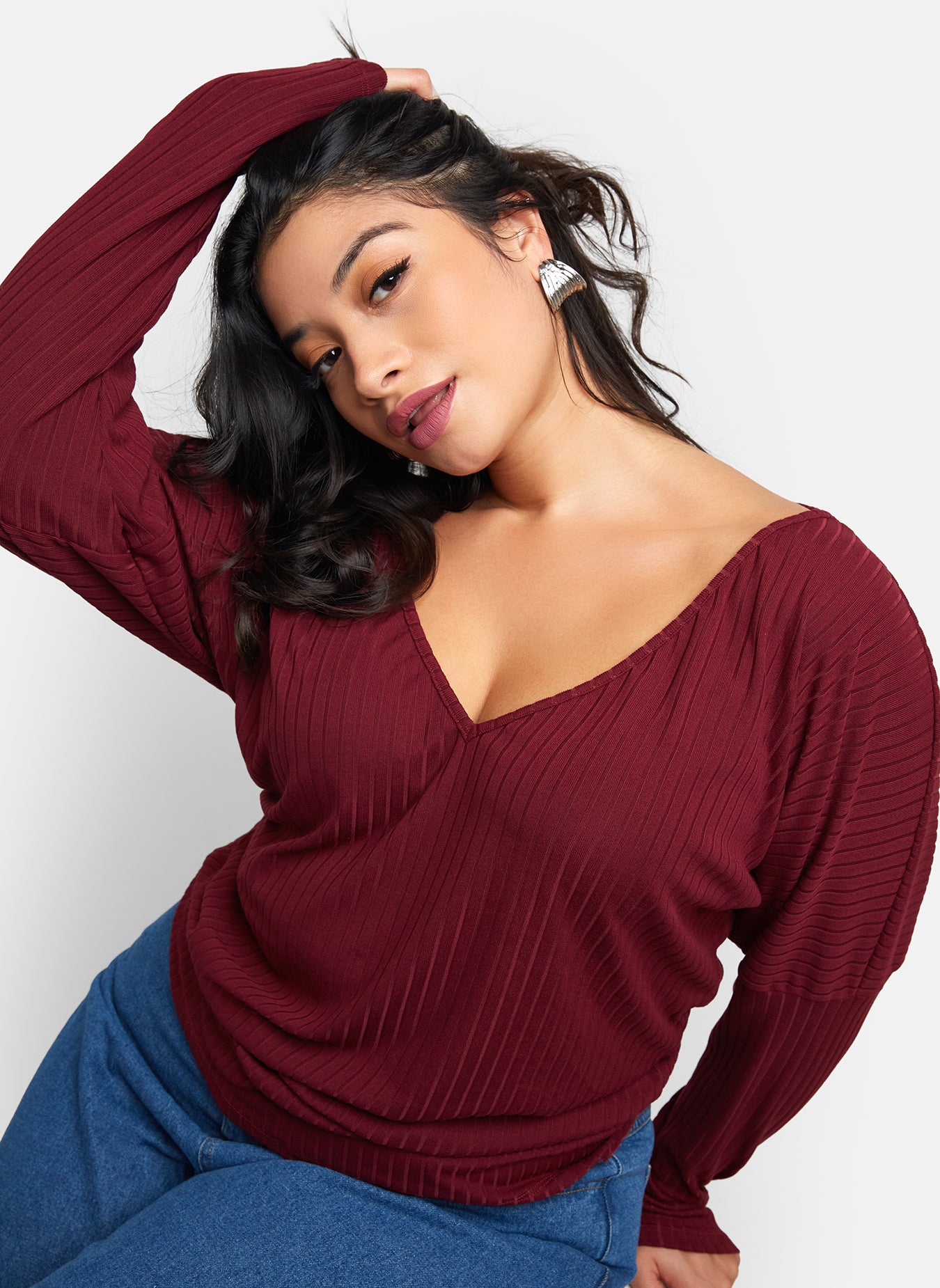 Sunday Ribbed Off Shoulder Full Length Top - Wine