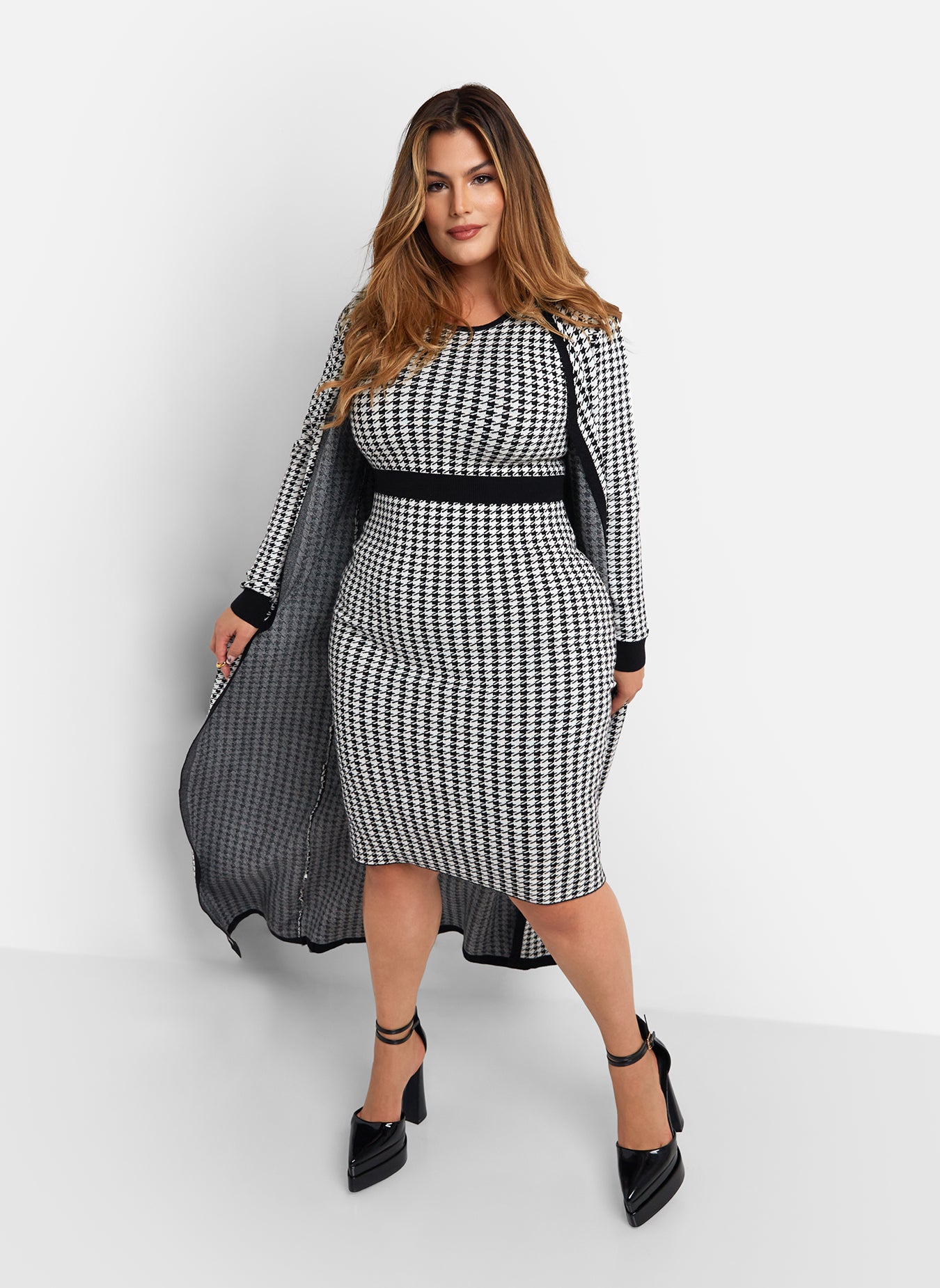 Susannah Knit Houndstooth Longline Duster