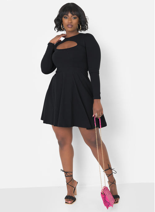 Sweetheart Long Sleeve Skater Mini Dress