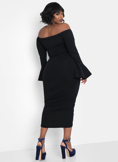 Take Me Back Flutter Sleeve Ruched Bodycon Midi Dress