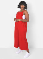 Take Your Time Ribbed Tie Strap Wide Leg Jumpsuit W. Pockets