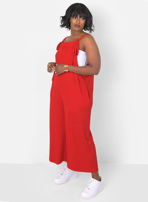 Take Your Time Ribbed Tie Strap Wide Leg Jumpsuit W. Pockets