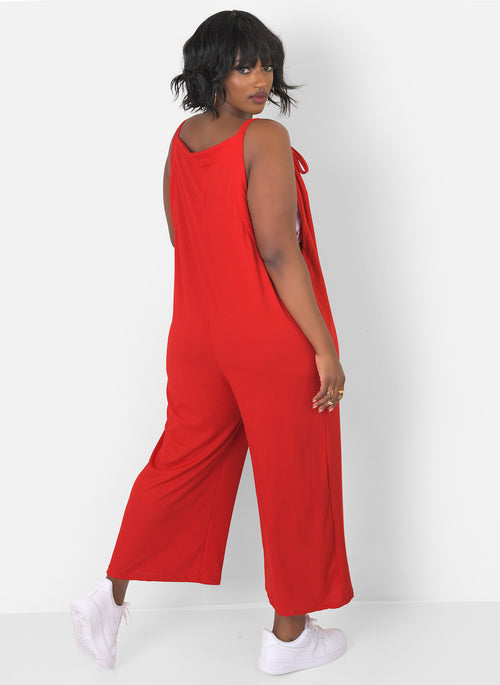 Take Your Time Ribbed Tie Strap Wide Leg Jumpsuit W. Pockets