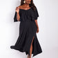 Taryn Ruffled Thigh Slit Maxi Skater Dress - Black