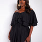 Taryn Ruffled Thigh Slit Maxi Skater Dress - Black
