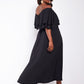 Taryn Ruffled Thigh Slit Maxi Skater Dress - Black