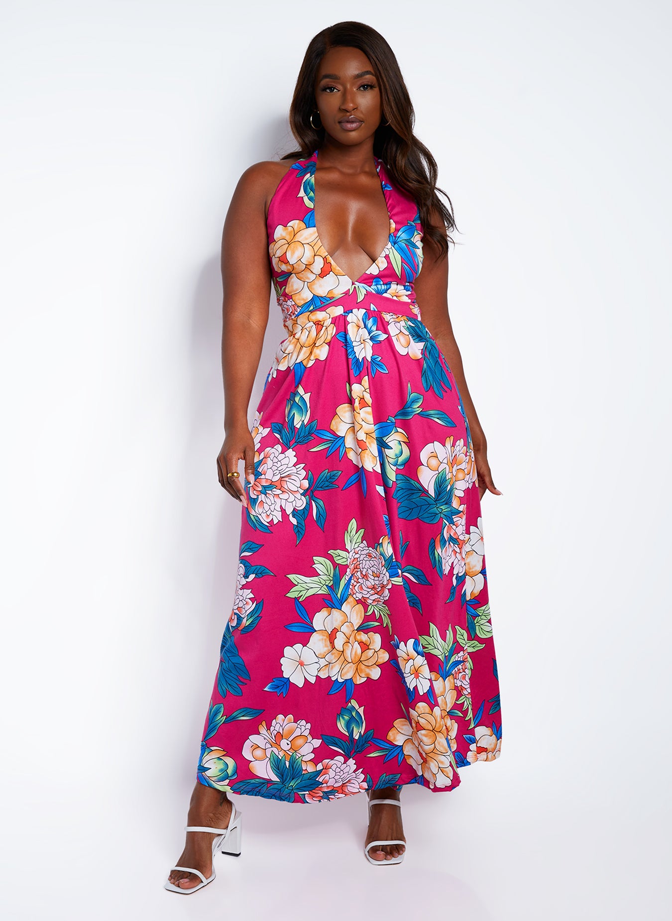 Things Happen Floral Print Halter Maxi A Line Dress
