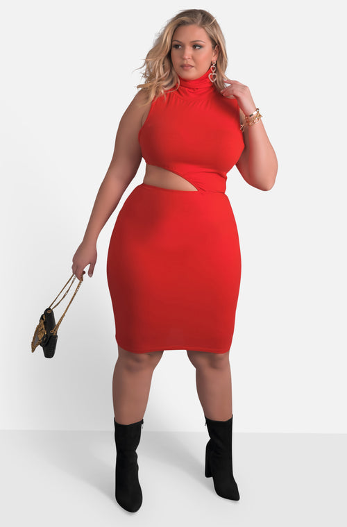 Turn Back Around Cut Out Turtleneck Bodycon Mini Dress