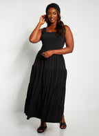 Unwind Tiered Maxi Skater Dress W. Turban - Black