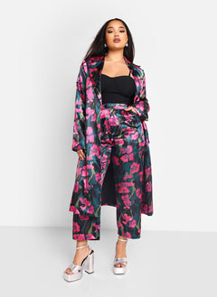 Venus Floral Print Satin Longline Blazer