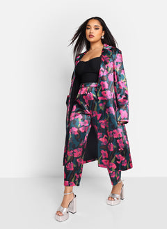 Venus Floral Print Satin Longline Blazer