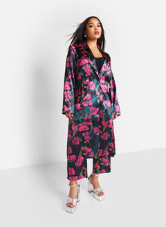 Venus Floral Print Satin Longline Blazer