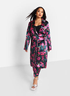 Venus Floral Print Satin Longline Blazer