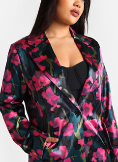 Venus Floral Print Satin Longline Blazer