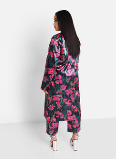 Venus Floral Print Satin Longline Blazer