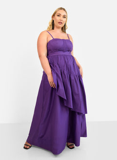 Violette Poplin Corset Ruffle Maxi A Line Dress - Plum