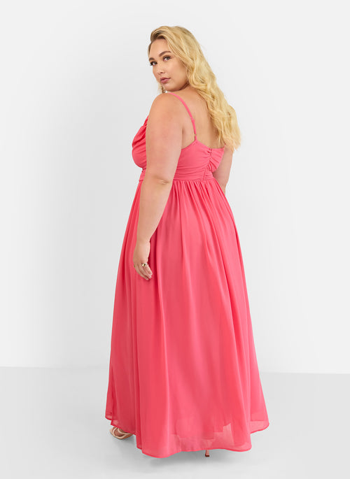 Vittoria Chiffon Drape Maxi A Line Dress - Coral Pink