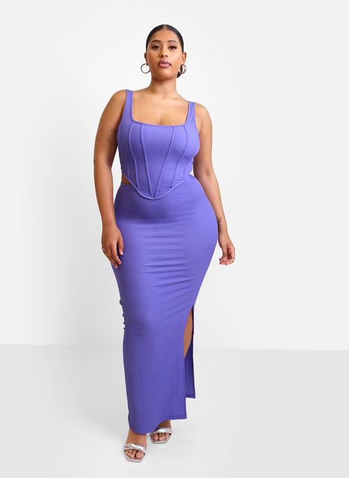 Winnie Textured Ruched Maxi Bodycon Skirt - Periwinkle