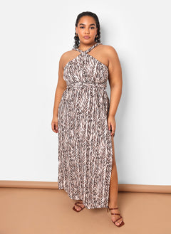 Yana Bamboo Print Halter Maxi Slip Dress