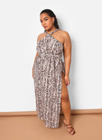 Yana Bamboo Print Halter Maxi Slip Dress