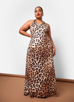 Yasmeen Leopard Open Back Maxi Slip Dress