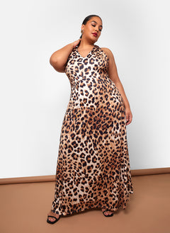 Yasmeen Leopard Open Back Maxi Slip Dress