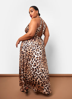 Yasmeen Leopard Open Back Maxi Slip Dress