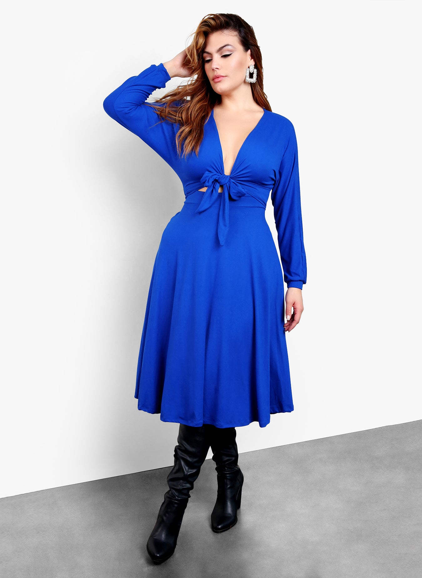 Your Needs Front Tie Skater Midi Dress  - Royal Blue