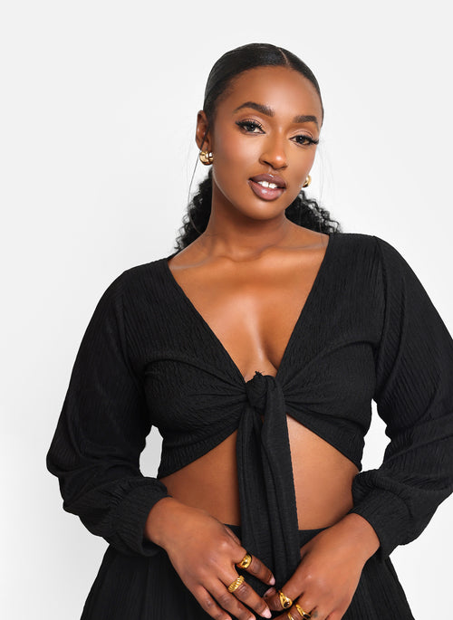 Zoey Textured Tie Front Crop Top