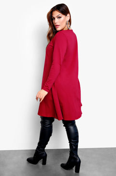 Burgundy Long Sleeve Caged Slip Mini Dress Plus Sizes