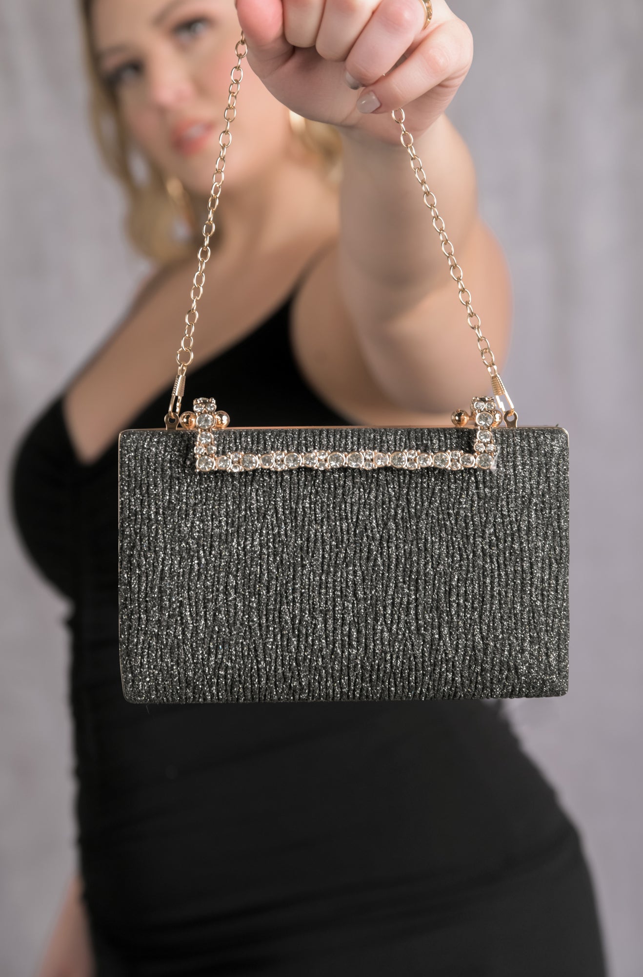 Black Sparkle Top Handle Clutch