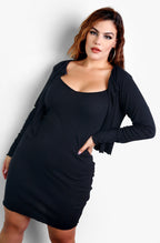 Black Plus Size Long Sleeve Cardigan & Mini Dress Set