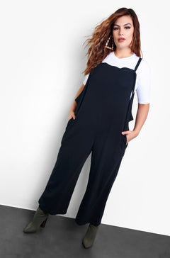 Black Overall Style Cropped Jumper Plus Sizes