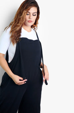 Black Overall Style Cropped Jumper Plus Sizes