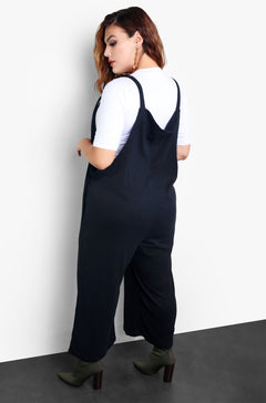 Black Overall Style Cropped Jumper Plus Sizes