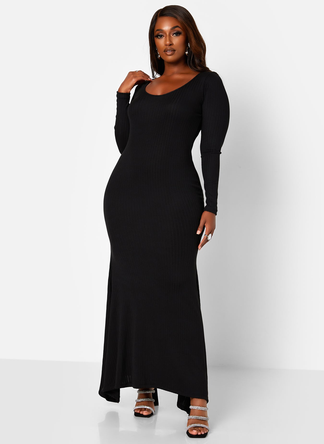 Amore Ribbed Scoop Neck Maxi Bodycon Dress
