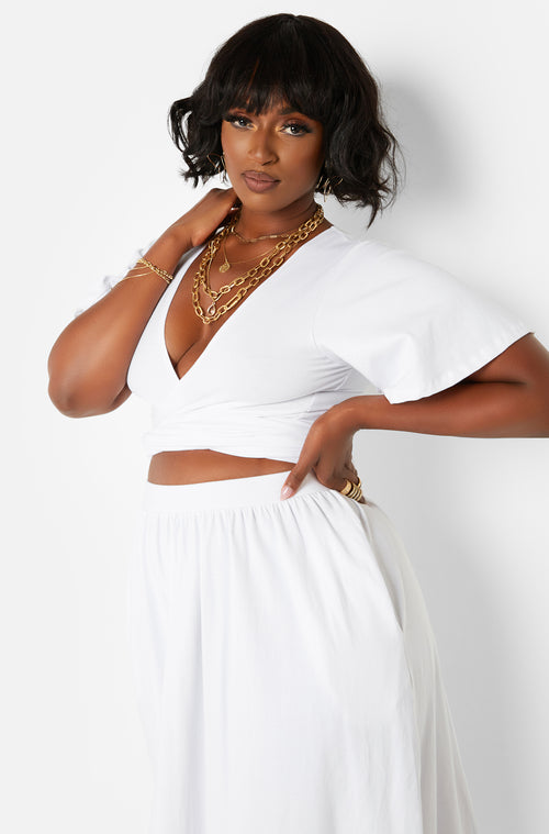 White Wrap Around Kimono Crop Top Plus Sizes