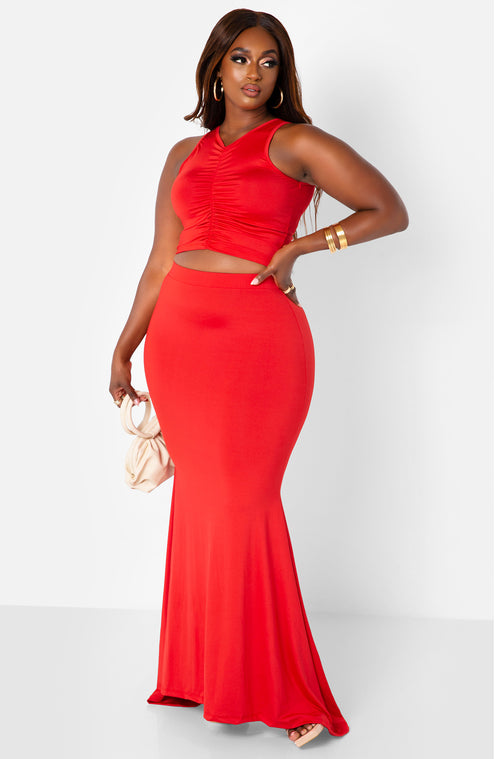 Red Bombshell High Waist Mermaid Maxi Bodycon Skirt Plus Sizes