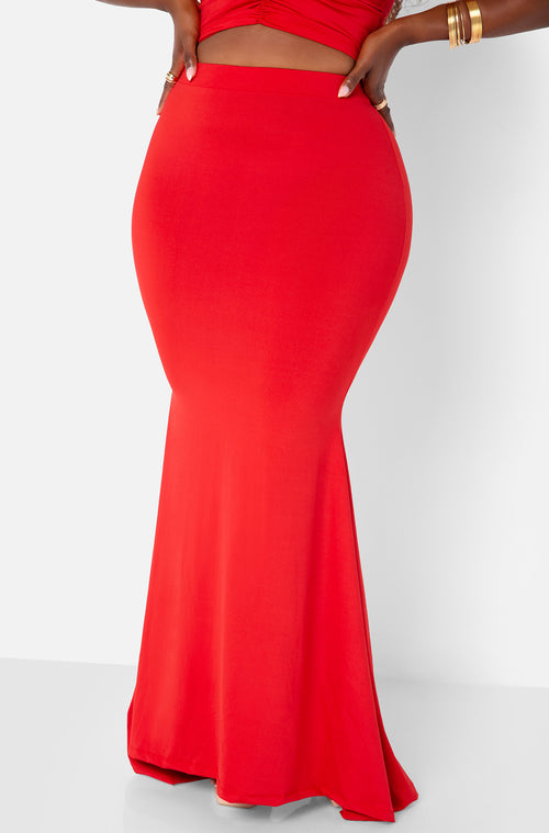 Red Bombshell High Waist Mermaid Maxi Bodycon Skirt Plus Sizes