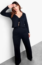 Black V-Neck Midi Dress & Cardigan Set Plus Sizes