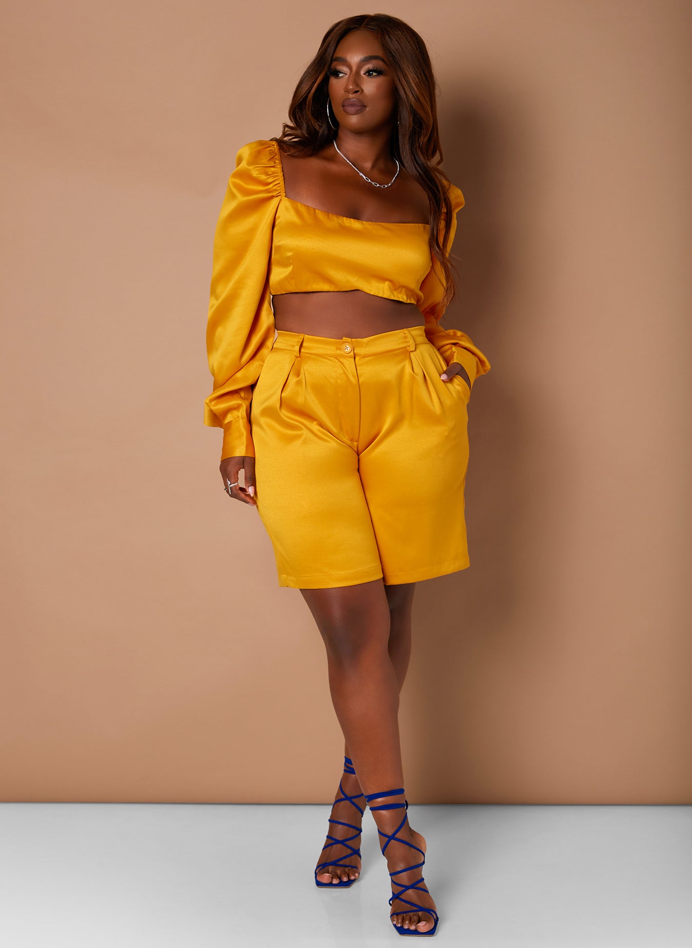 Yellow Brielle High Waist Bermuda Shorts Plus Sizes