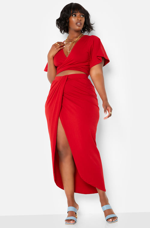 Carmen Wrap Front Midi Bodycon Skirt