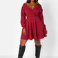 Burgundy Class Flirt Off The Shoulder Mini Skater Dress W. Pockets Plus Sizes