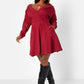 Burgundy Class Flirt Off The Shoulder Mini Skater Dress W. Pockets Plus Sizes
