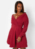 Burgundy Class Flirt Off The Shoulder Mini Skater Dress W. Pockets Plus Sizes