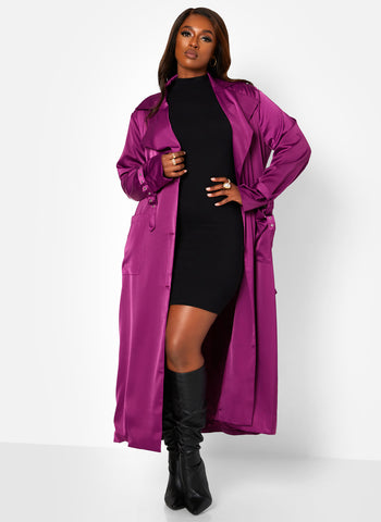 Classic Ending Satin Trench Coat - Purple – REBDOLLS