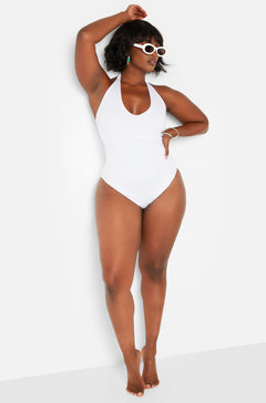 White Wrap Around V-Neck Swimsuit w. Turban plus size