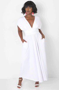 Dreamy Sleeveless V Neck Multiway Skater Maxi Dress W. Pockets