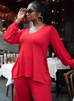 Time To Chill Ribbed Double Slit Oversized Top