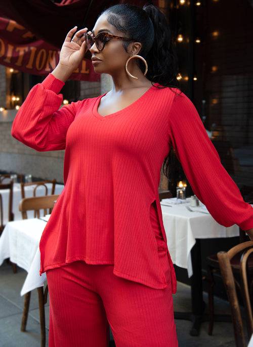 Time To Chill Ribbed Double Slit Oversized Top